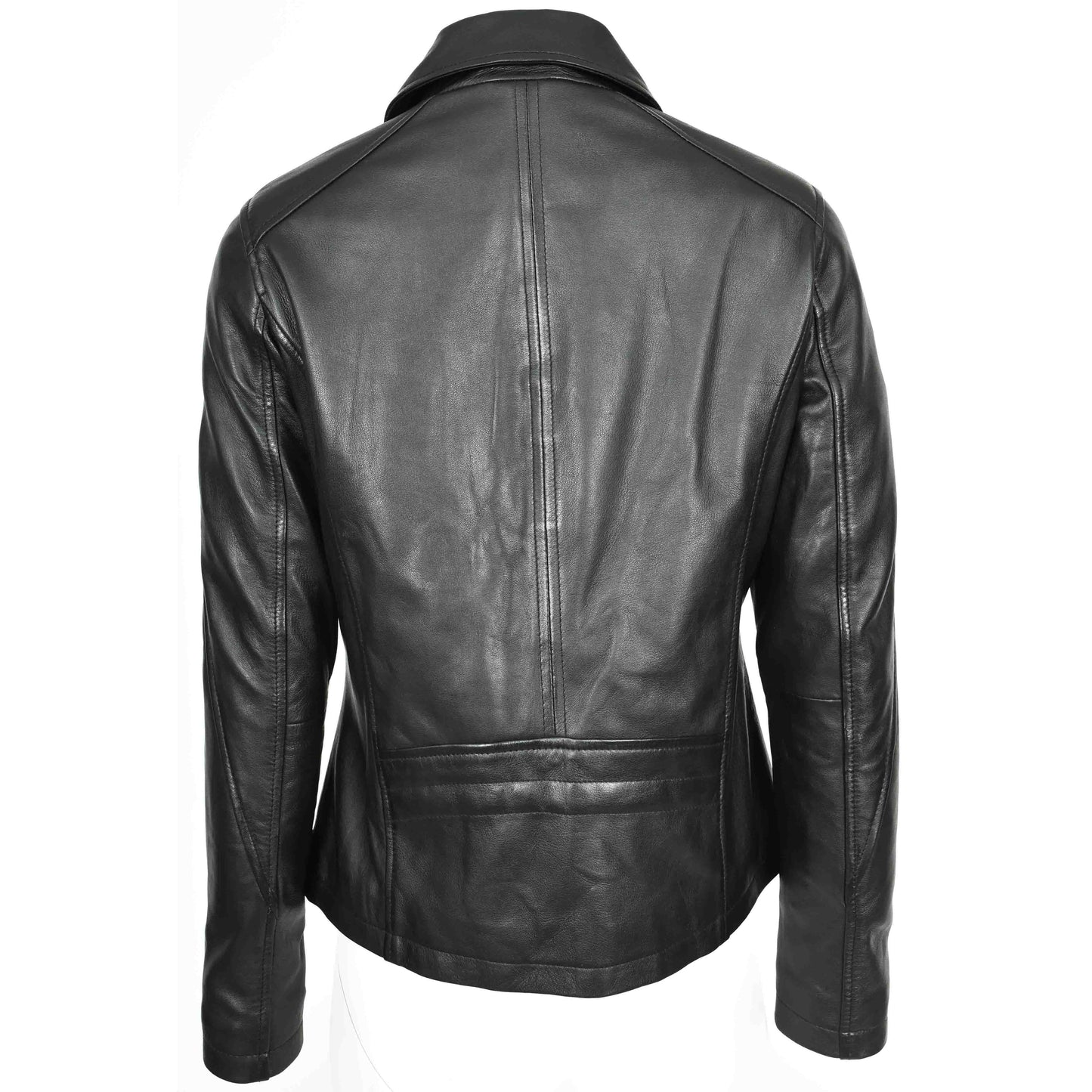 Womens Real Leather Classic Jacket Zip Box Style Camila Black 2