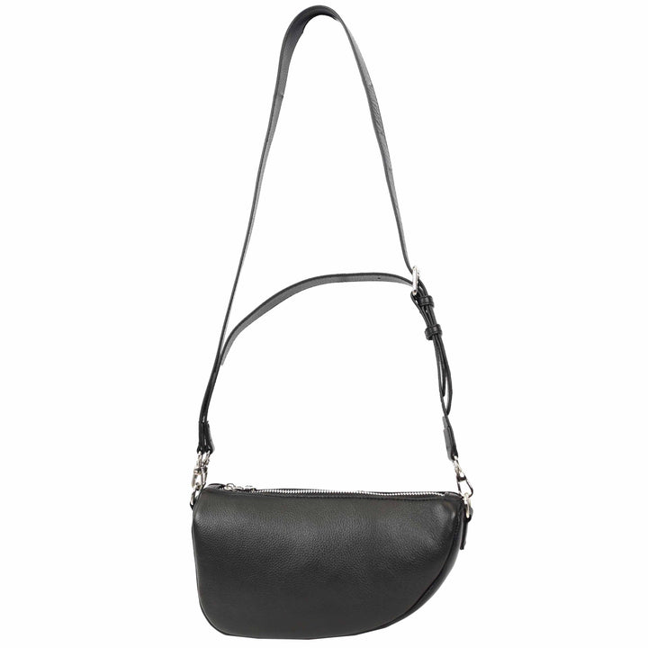 Women's Real Leather Crossbody Bag Half-Moon Style Agnes Black 2