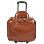 Leather Pilot Case Travel Laptop Bag Wheels HOL15 Chestnut 2