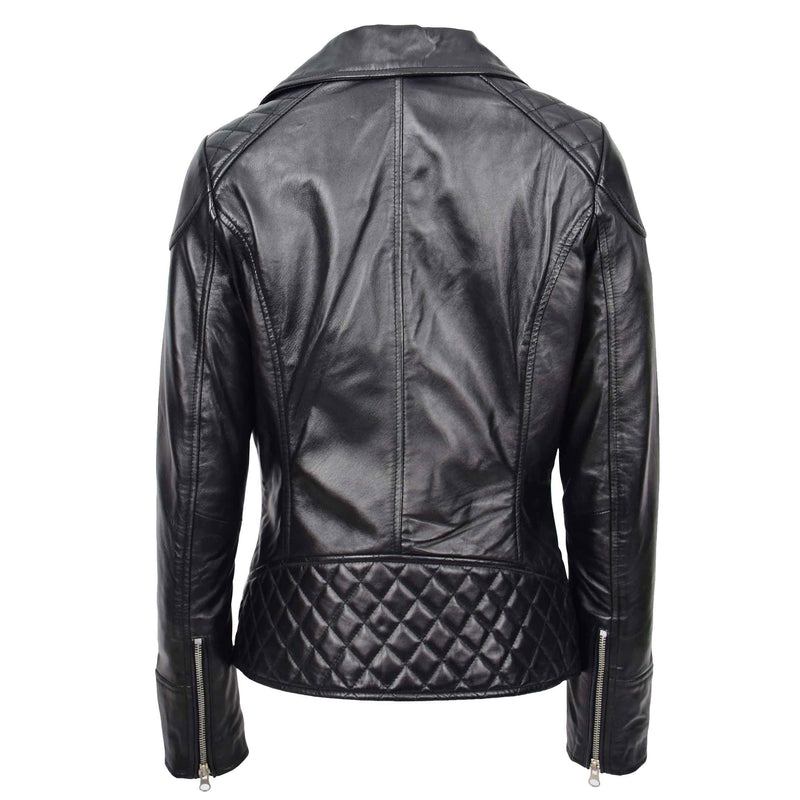 Womens Real Leather Biker Jacket Cross Zip Pockets Cherry Black 2