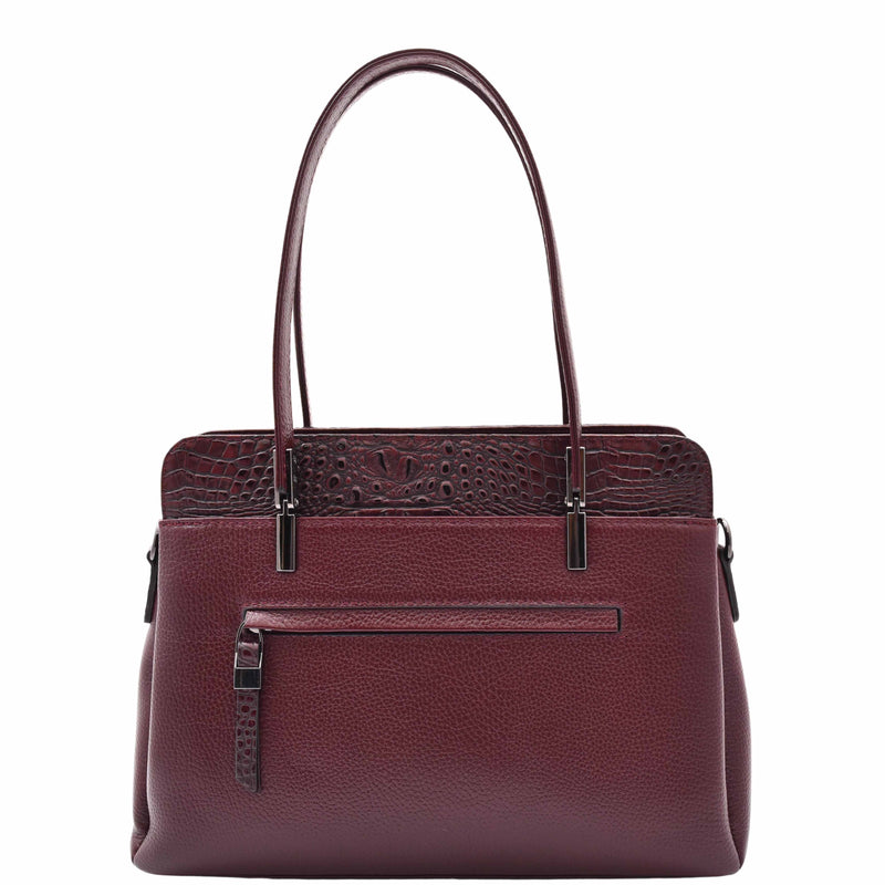 Real Leather Elegant Tote Zip Medium Shoulder Bag EDNA Burgundy 2