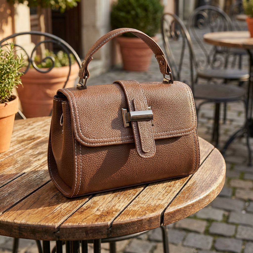 Womens Leather Shoulder Handbag Top Handle Crossbody Bag Polly Brown