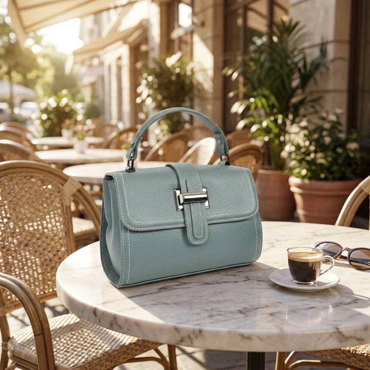 Womens Leather Shoulder Handbag Top Handle Crossbody Bag Polly Teal