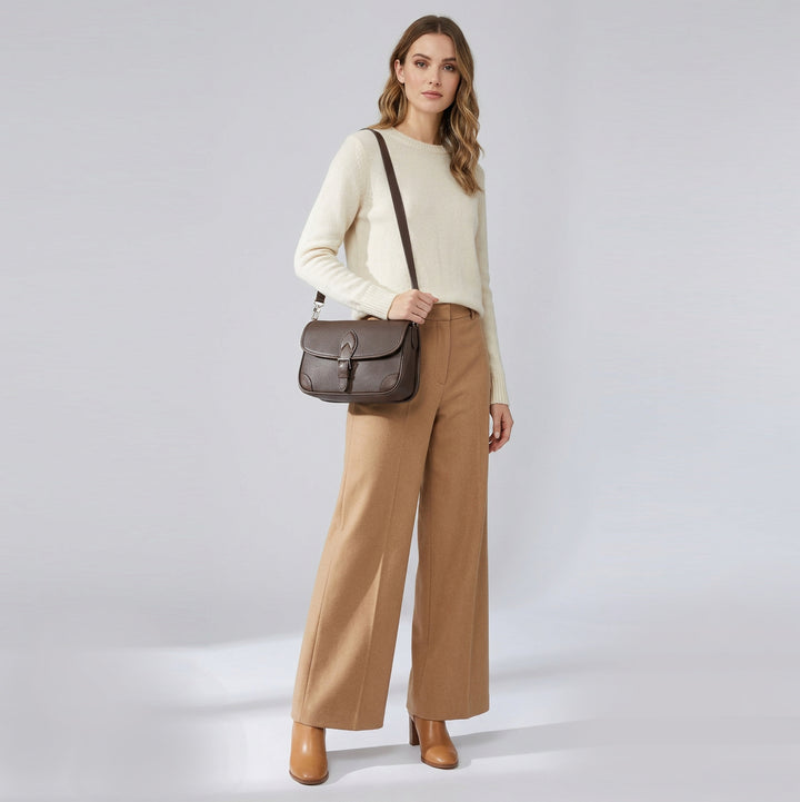 Women's Leather Classic Shoulder Bag Casual Style with Multiple Straps Capri Coffee