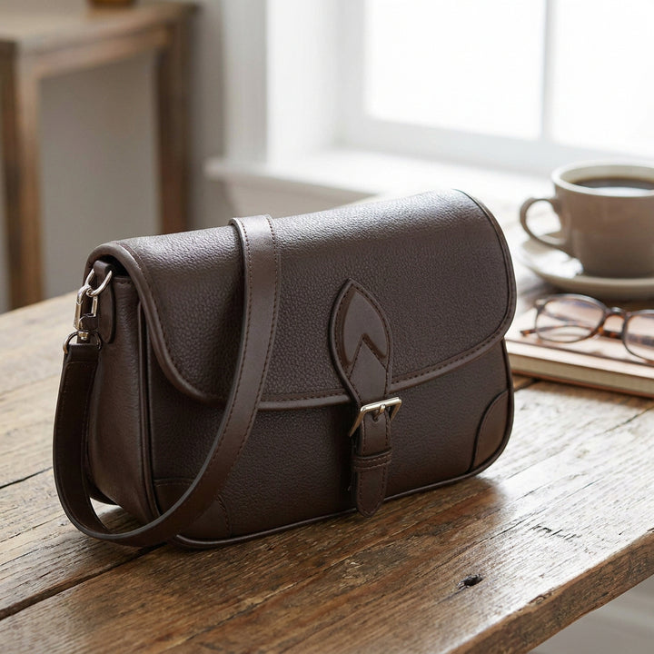 Women's Leather Classic Shoulder Bag Casual Style with Multiple Straps Capri Coffee