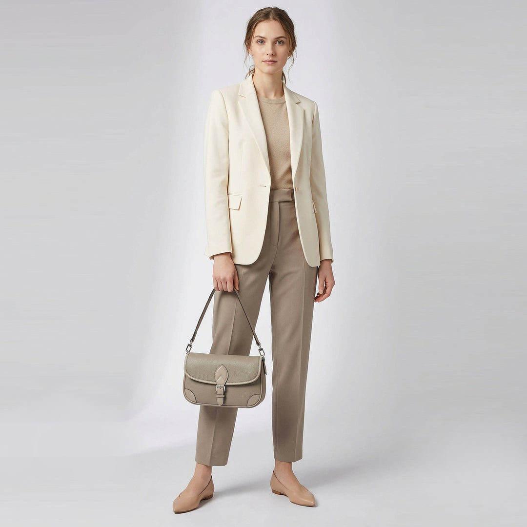 Women's Leather Classic Shoulder Bag Casual Style with Multiple Straps Capri Grey