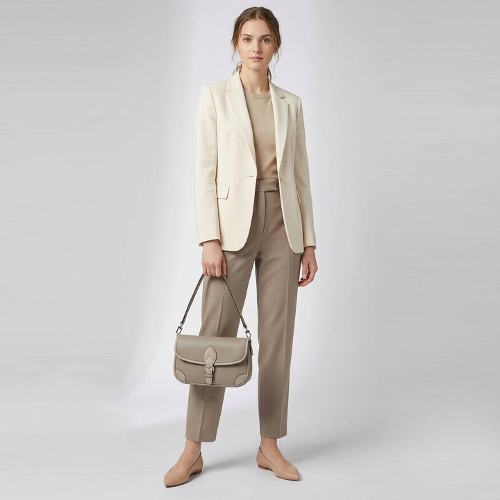 Women's Leather Classic Shoulder Bag Casual Style with Multiple Straps Capri Grey