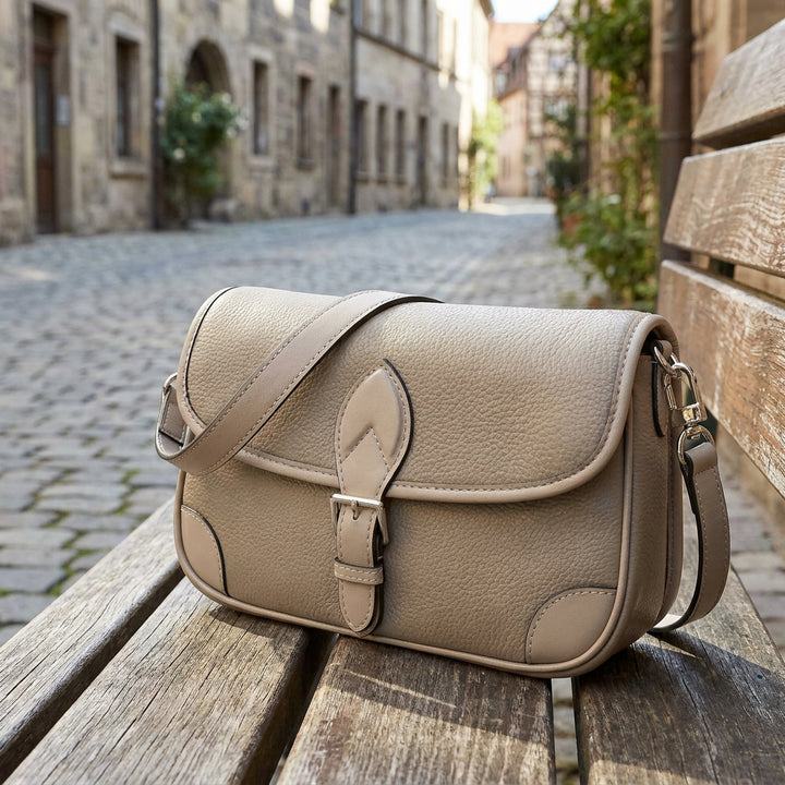 Women's Leather Classic Shoulder Bag Casual Style with Multiple Straps Capri Grey