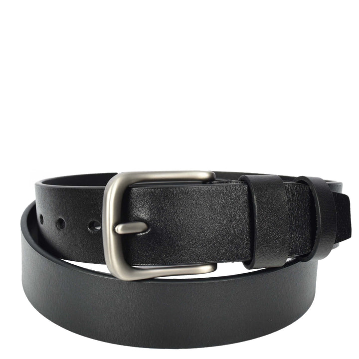 Genuine Leather Belt For Mens Work Dress Casual Jeans Curved Style Fezara Black