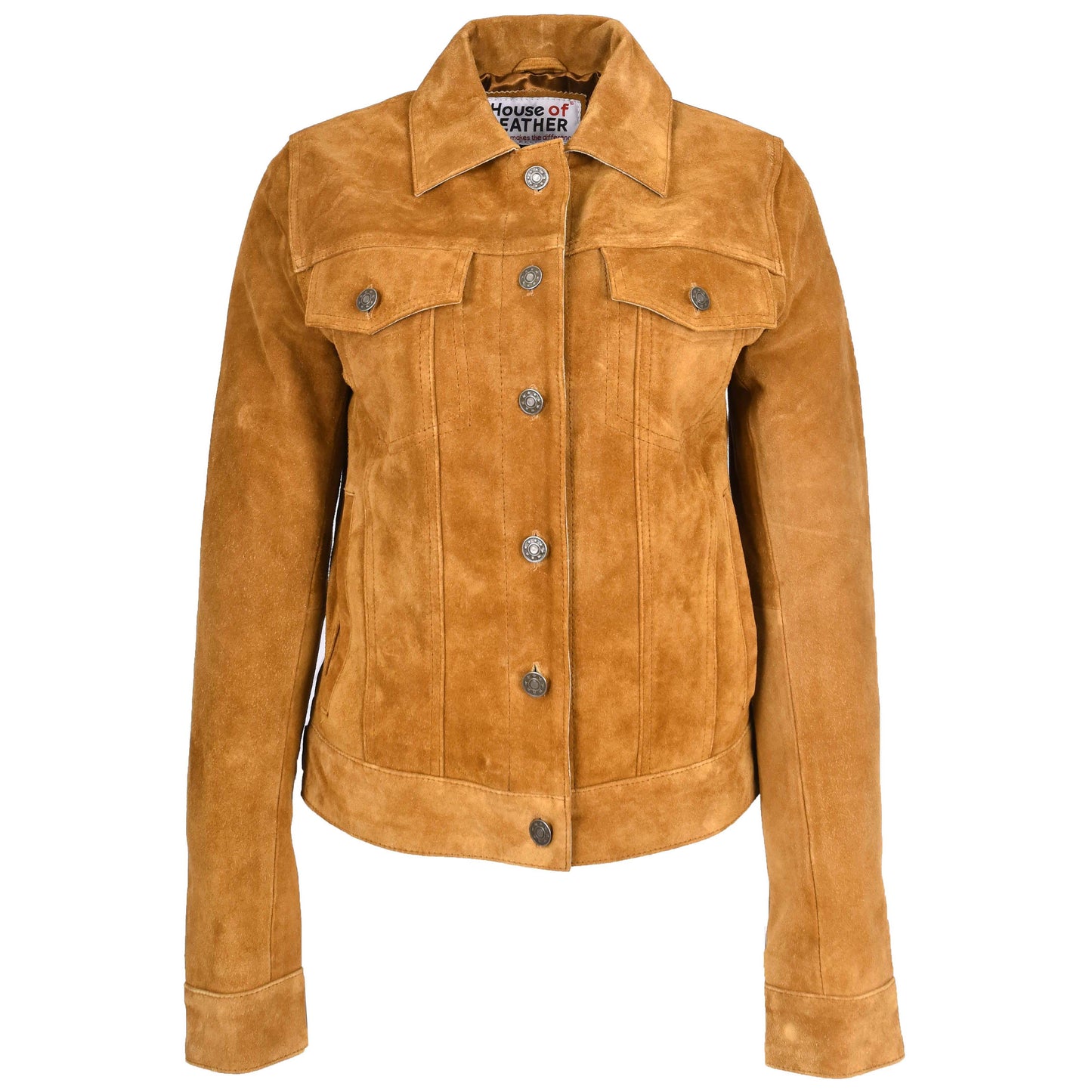 Womens Soft Suede Trucker Style Jacket Alma Tan