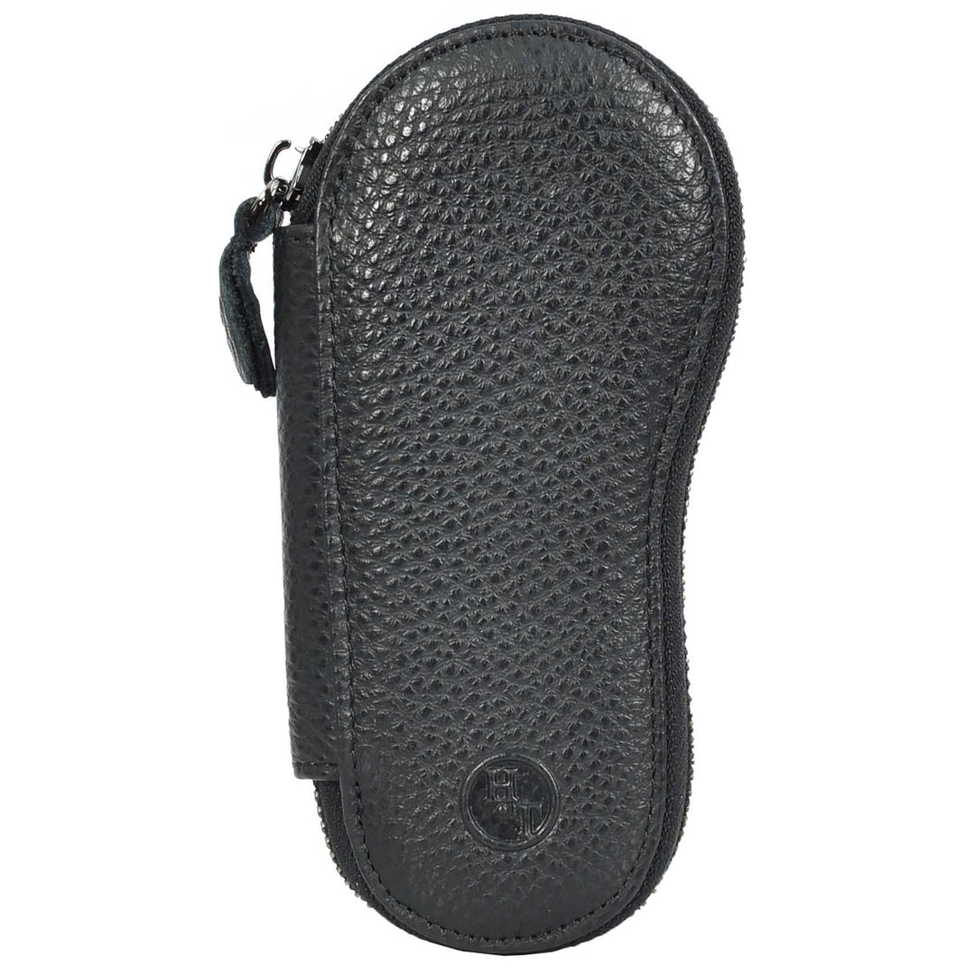 Genuine Leather Key Case Wallet Zip Around Organiser Pouch Vasto Black-2