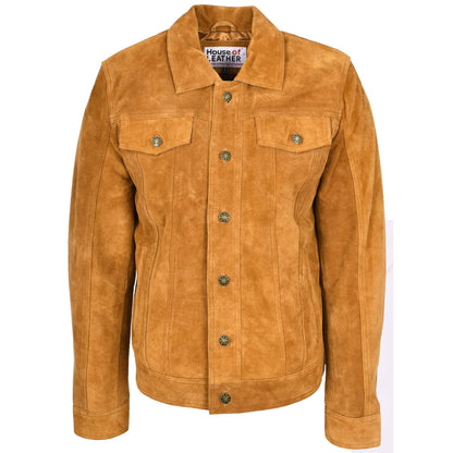 Mens Real Suede Trucker Jacket Lee Rider Style Timmy Tan-1