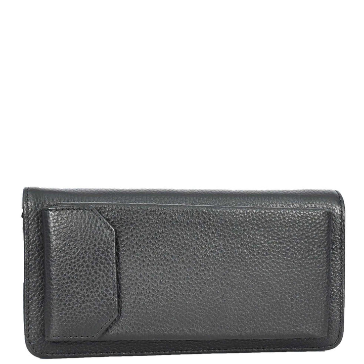 Womens Real Leather Purse Large Mobile ID Cards Glasses Organiser Clutch Wallet Arlon Black-7