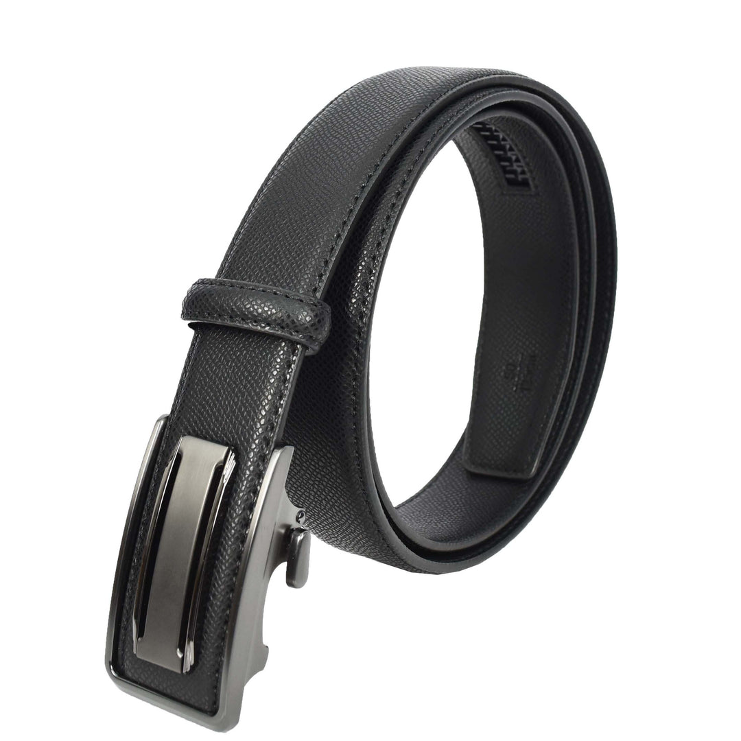 Mens Real Leather Adjustable Ratchet Automatic Casual Buckle Belt Luton Black