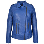 Womens Real Leather Biker Jacket Cross Zip Style Pam Blue-3