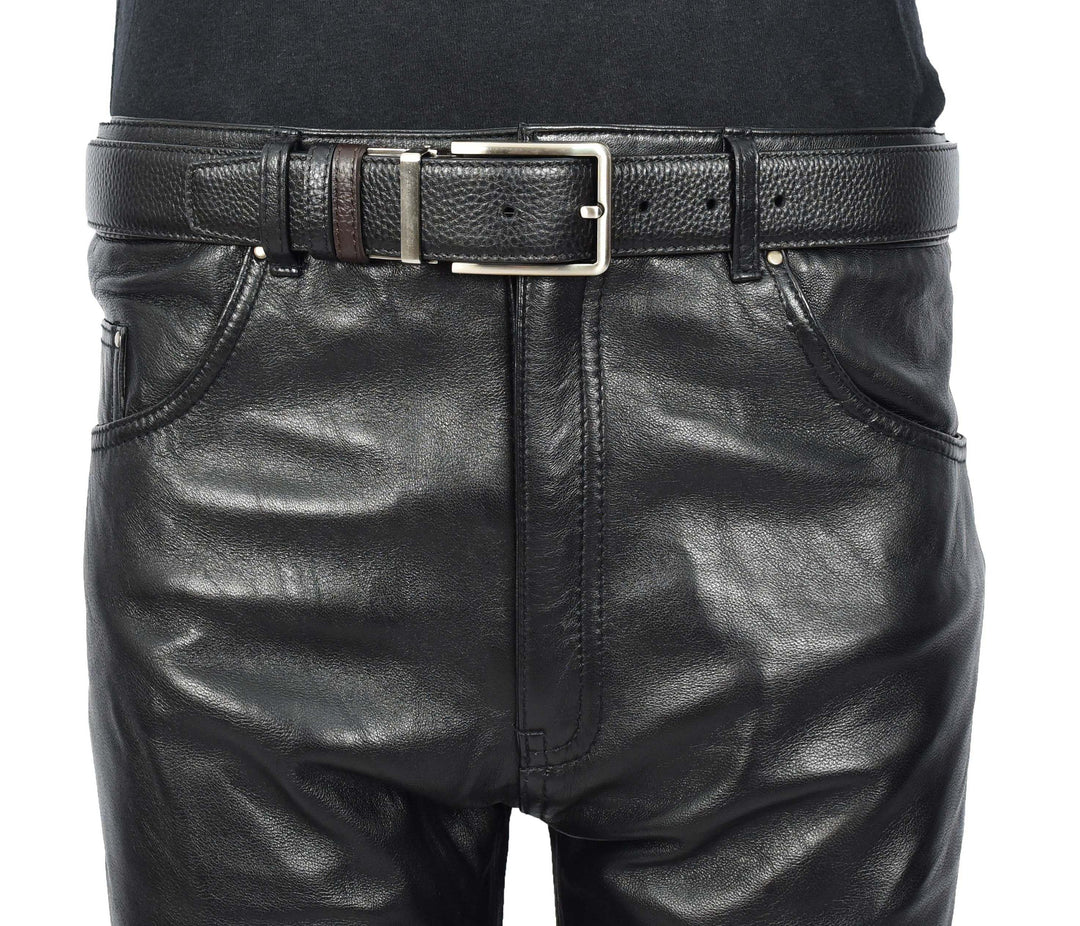 Real Leather Mens Reversible Belt With Rotated Buckle Dress Suits Casual Style Bursa Black/Brown
