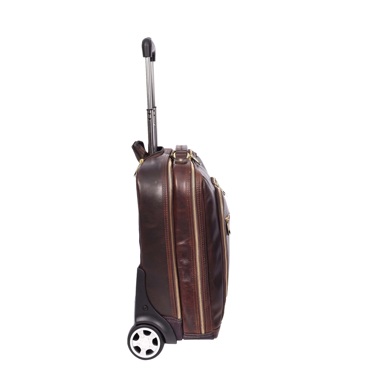 Real Leather Pilot Case Wheels Telescopic Handle for Business Travel Bag Sussex Brown-3