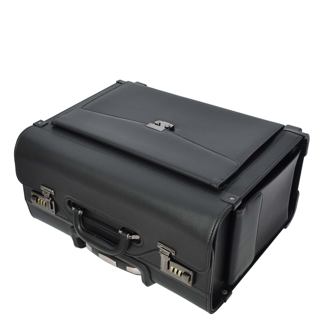 Pilot Case 2 Wheeled Faux Leather Lightweight Business Cabin Travel Bag Toulon Black