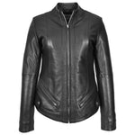 Womens Real Leather Slim Fit Biker Standing Collar Style Jacket Nibi Black-1