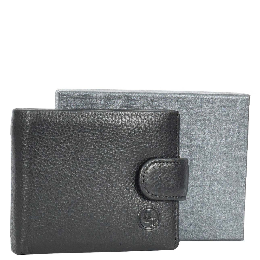 Mens Real Leather Mid Size Bifold Wallet Multi-Pockets Coins Cards Notes Style Tempe Black-6
