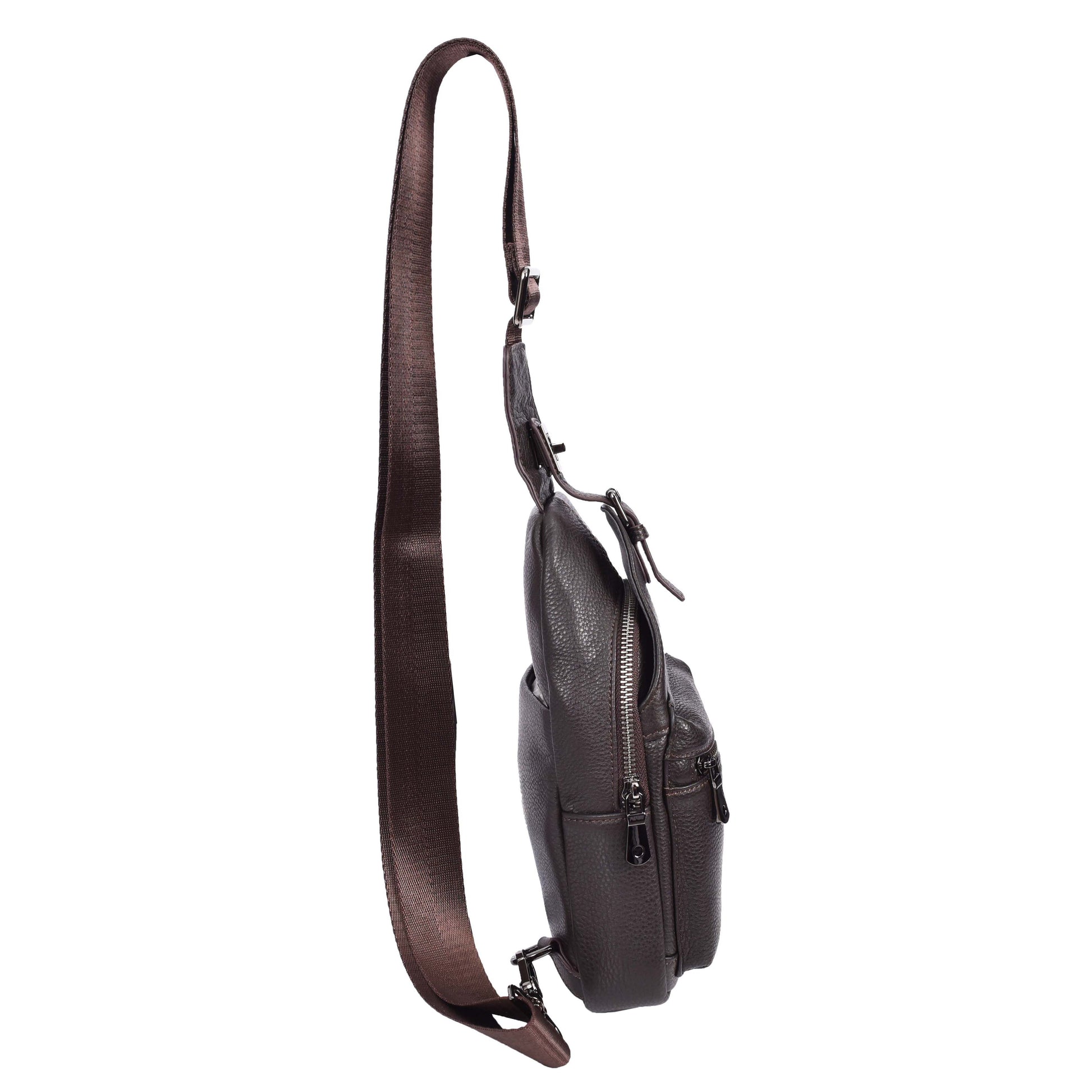 Real Leather Cross Body Chest Bag Phoenix Brown-4