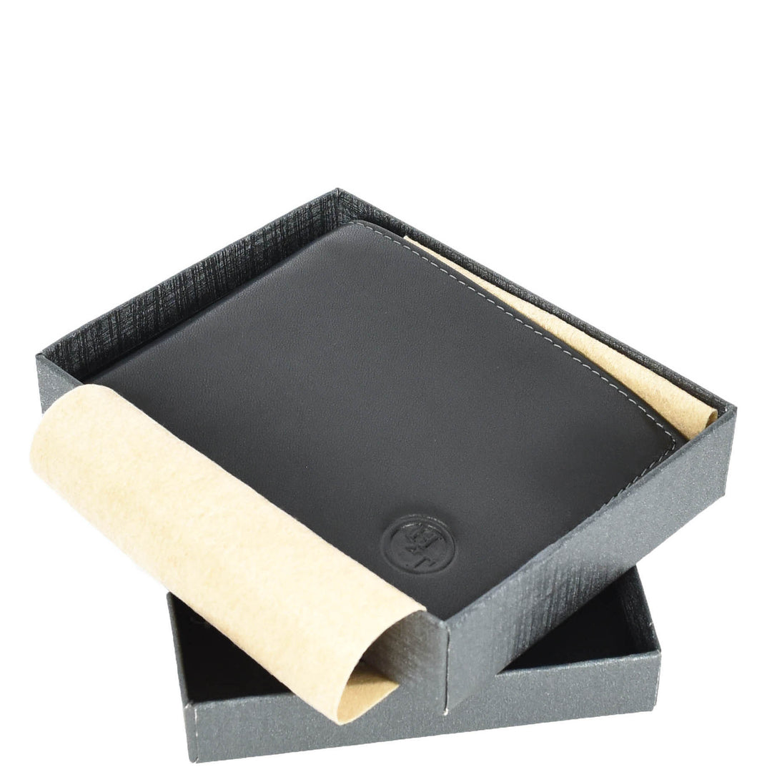 Mens Premium Leather Bi-Fold Wallet ID Coins Banknotes Clip Holder Byala Black-7