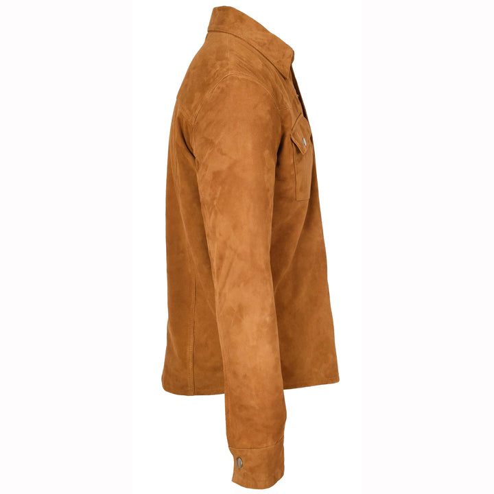 Mens Real Goat Suede Shirt Western Trucker Jacket Oliver Cognac 3