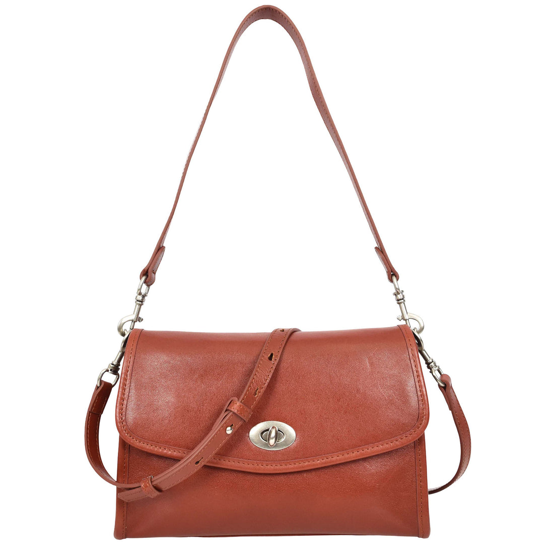 Women's Genuine Leather Flap-Over Crossbody Shoulder Bag with 2-in-1 Style Arden Burgundy