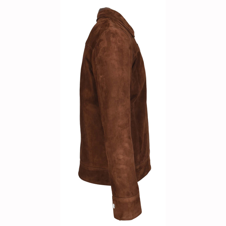 Mens Real Goat Suede Jacket Classic Zip Box Style Larry Rust Brown 3