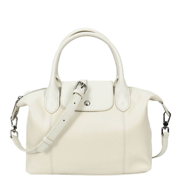 Womens Real Leather Handbag Small Top-Handle Tote Style Quinn White