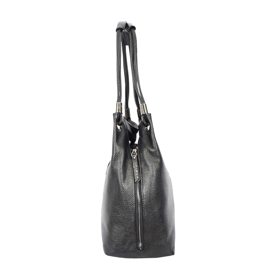 Womens Leather Shoulder Bag Large Hobo Handbag Barbara Black 3