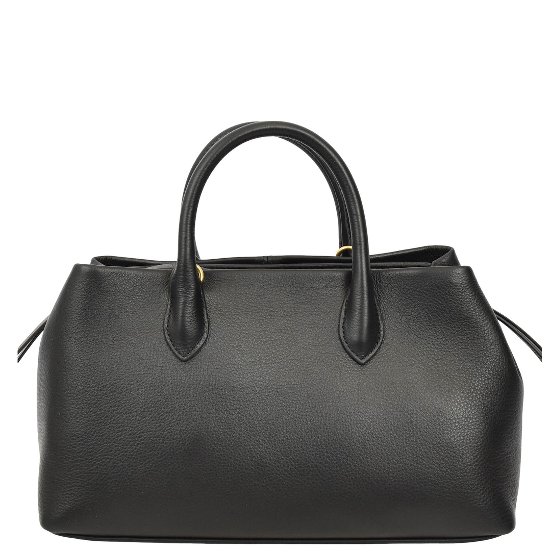 Women's Leather Structured Tote Handbag Detachable Strap Ingrid Black 2