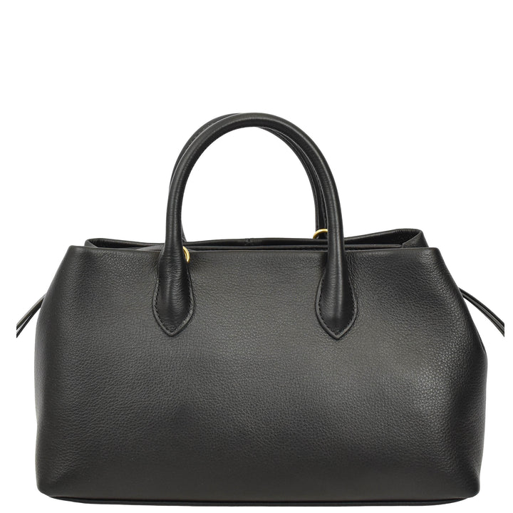 Women's Leather Structured Tote Handbag Detachable Strap Ingrid Black 2