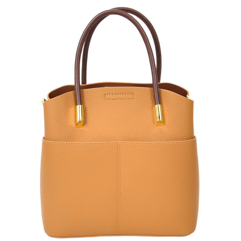 Womens Leather Top Handle Bag Ella Tan 3