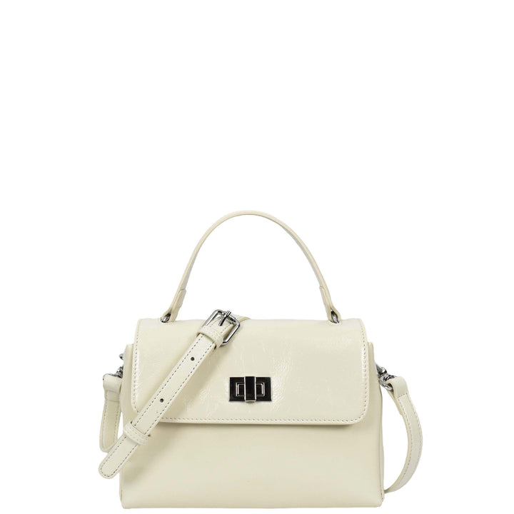 Womens Real Leather Handbag Mini Top-Handle Tote Style Aria White