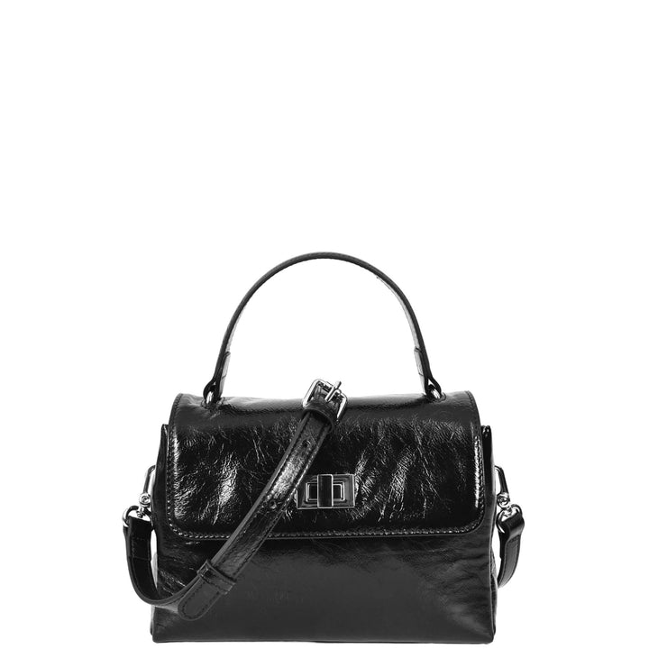 Womens Real Leather Handbag Mini Top-Handle Tote Style Aria Black