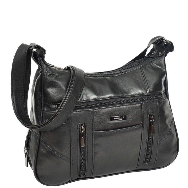 Real Leather Large Size Shoulder Bag Cross Body HOL0991 Black 3