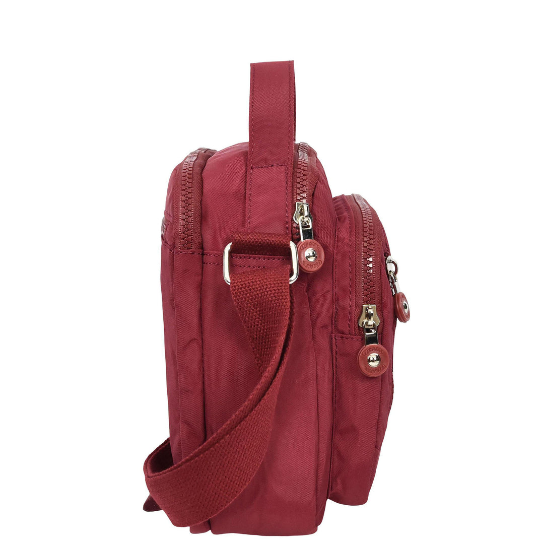 Men's Cross Body Bag Multiple Zip Compartments Lightweight Messenger Bag Shaun Burgundy