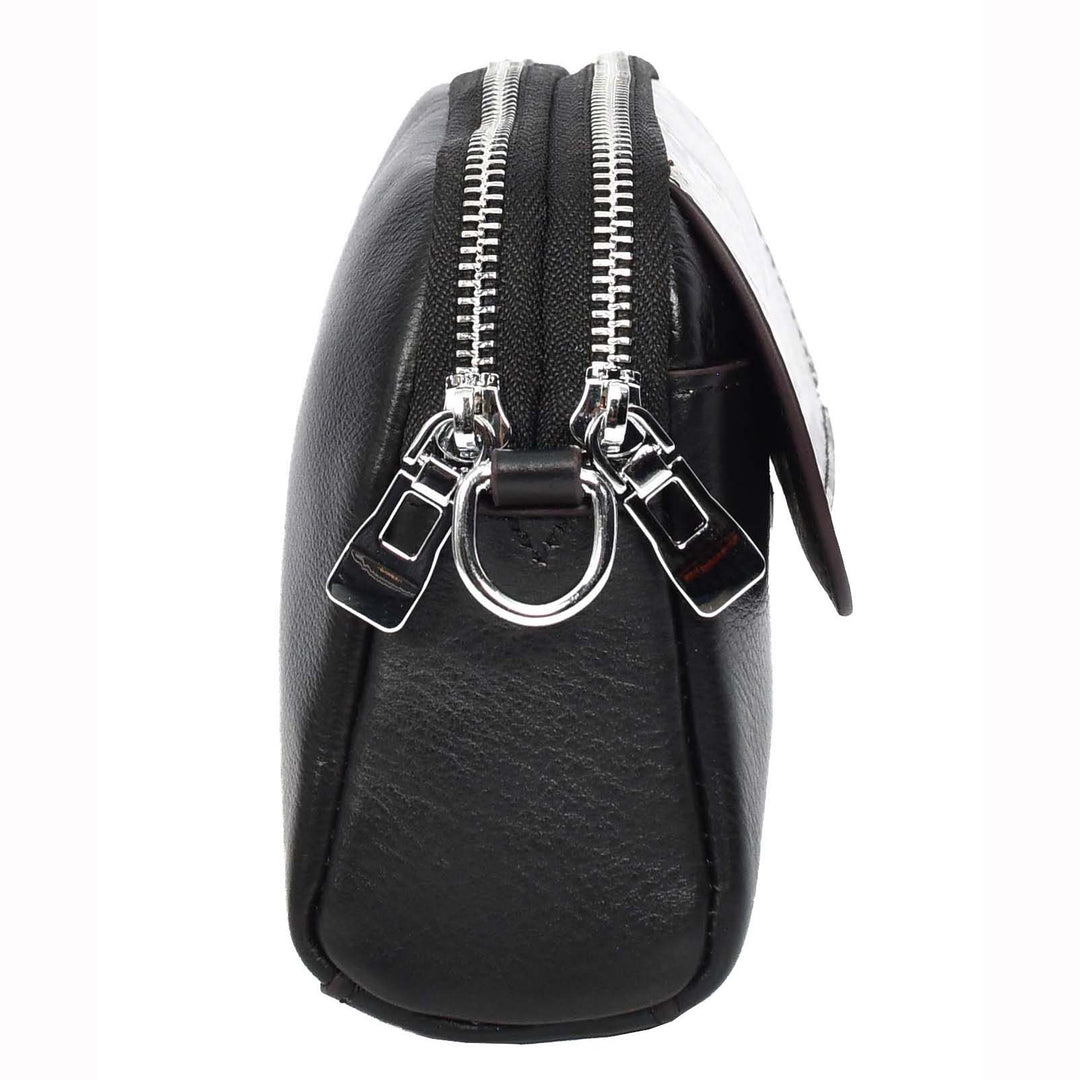 Women's Leather Crossbody Sling Bag Small Exotic Snake-Print Sahara Black