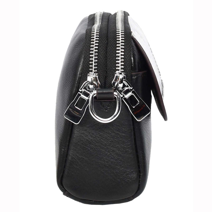 Women's Leather Crossbody Sling Bag Small Exotic Snake-Print Sahara Black