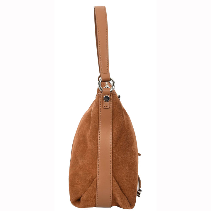 Women's Real Suede Hobo Shoulder Bag Side Tassel Solana Tan 3