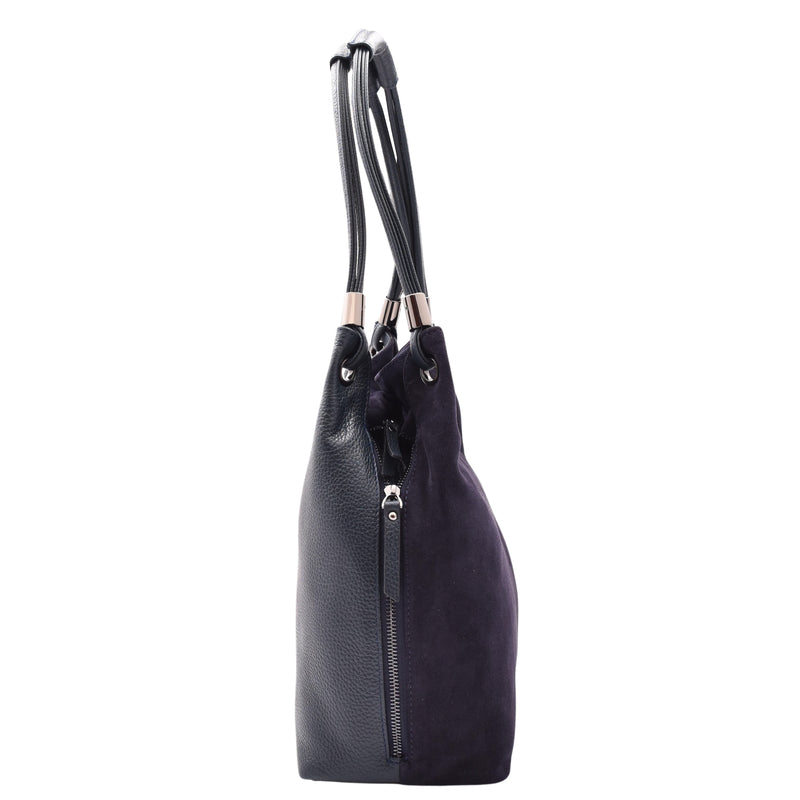 Womens Leather Suede Shoulder Bag Zip Large Navy Hobo Audrey 3