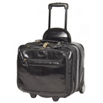 Leather Pilot Case Travel Laptop Bag Wheels HOL15 Black 3