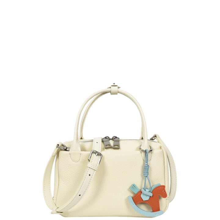 Womens Real Leather Handbag Small Top-Handle Style Beatrice White