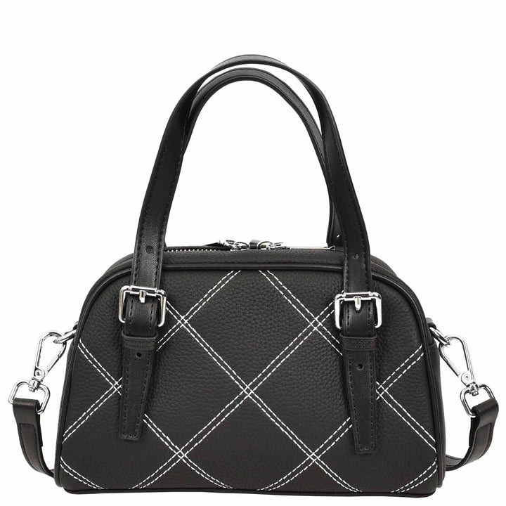 Women's Leather Satchel Handbag Quilted Stitch Design Anya Black 10
