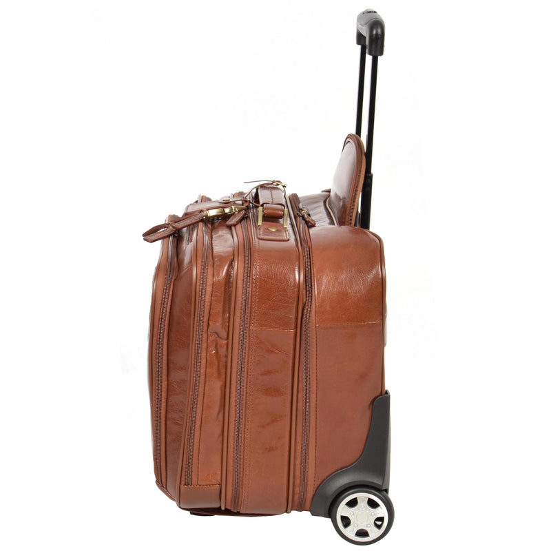 Leather Pilot Case Travel Laptop Bag Wheels HOL15 Chestnut 3
