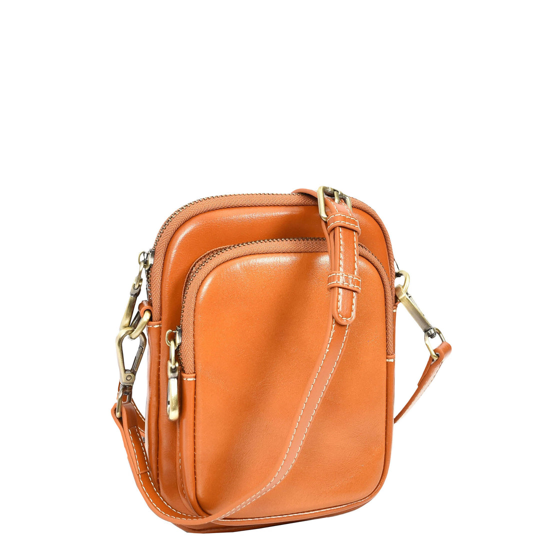 Womens Real Leather Sling Pouch Small Crossbody Bag Isobel Tan
