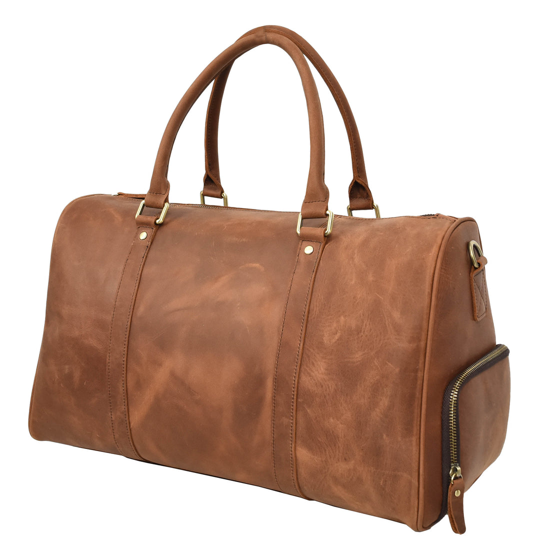 Men's Real Leather Holdall Weekend Duffel Bag Reeve Tan 3