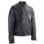 Mens Leather Cafe Racer Biker Jacket Charlie Black 3