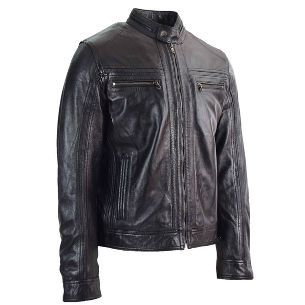 Mens Leather Cafe Racer Biker Jacket Black | House of Leather